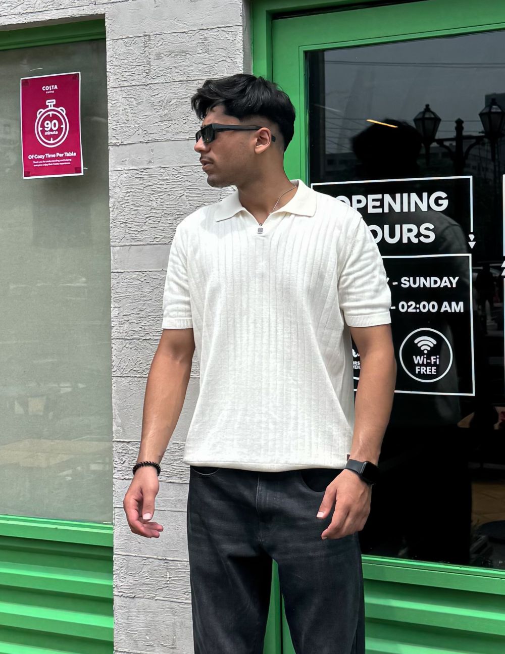 White Drop Needle Polo Men 