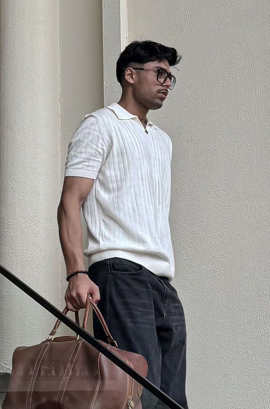 White Drop Needle Polo Men 