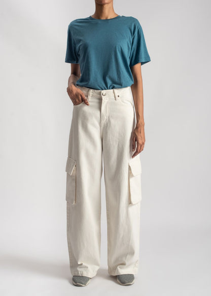 Women's Skater Cargo Jeans in White with 2 Pockets |  Women's Denim Utility Cargo Jeans