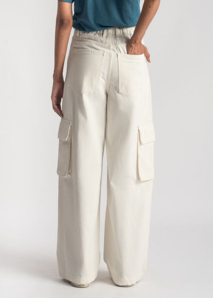 Women's Skater Cargo Jeans in White with 2 Pockets |  Women's Denim Utility Cargo Jeans