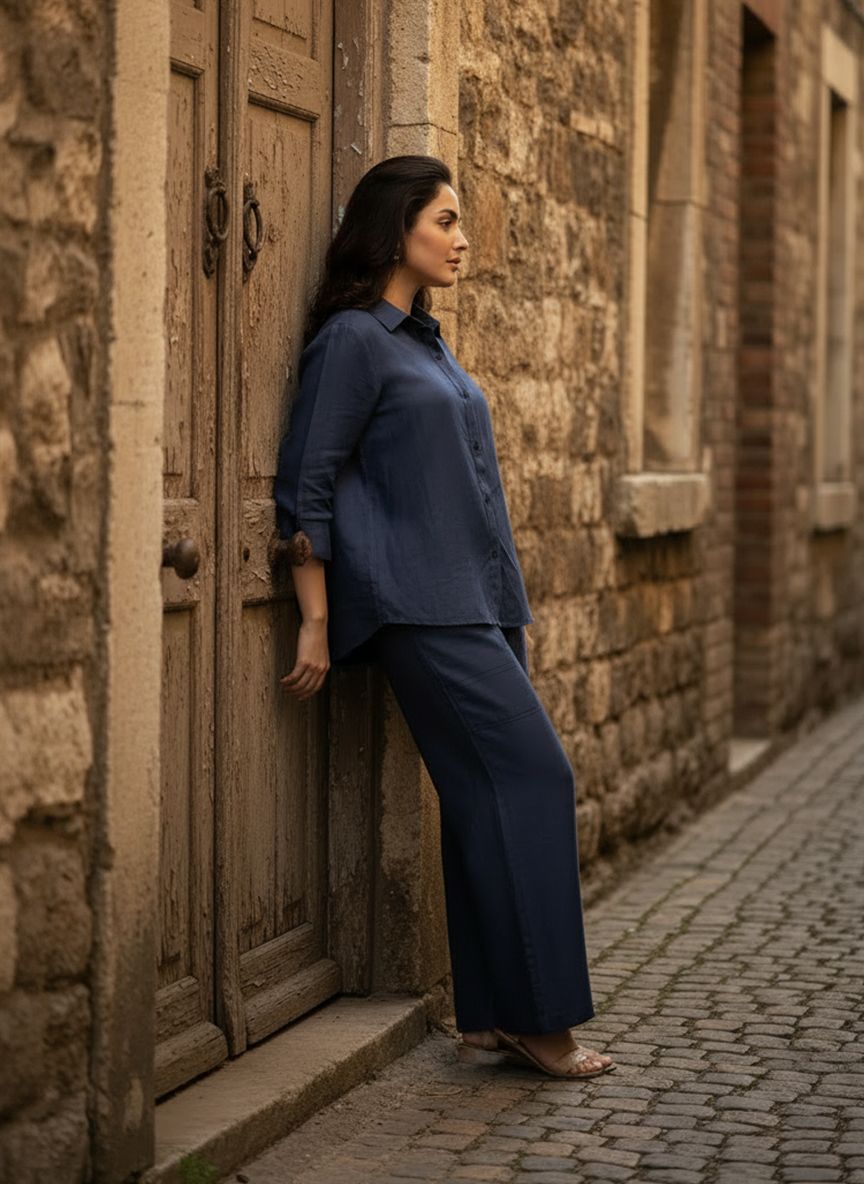 Blue Gold Relaxed Coord Set