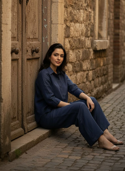 Blue Gold Relaxed Coord Set