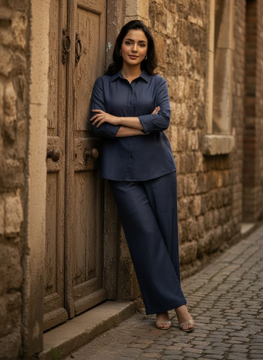 Blue Gold Relaxed Coord Set