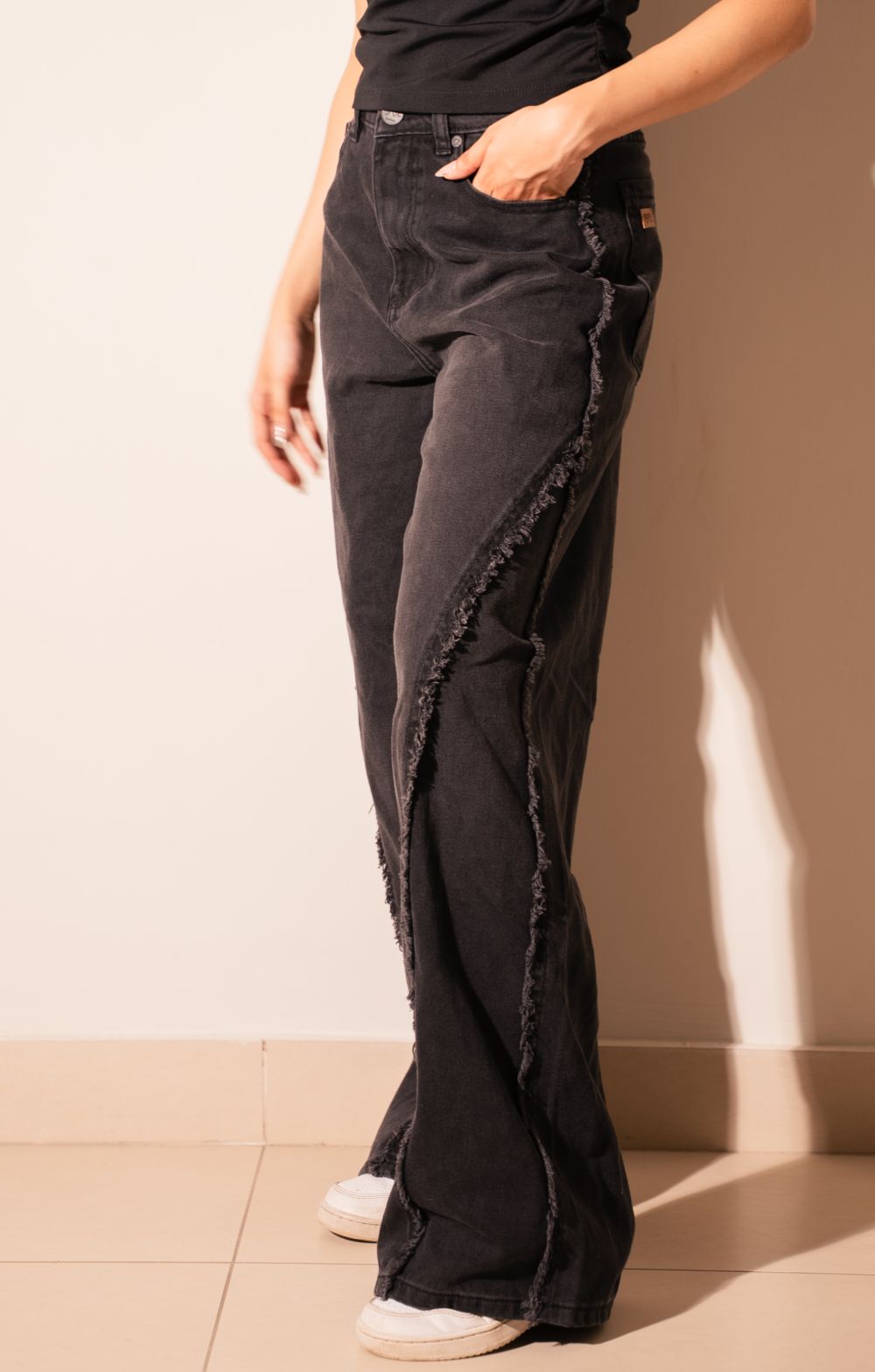 Women's Skater Jeans in Black with Ruffles
