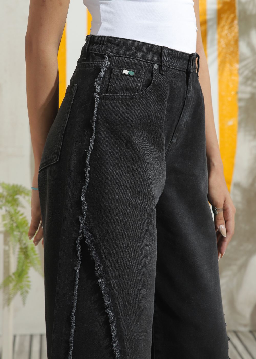 Women's Skater Jeans in Black with Ruffles