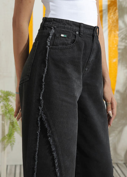 Women's Skater Jeans in Black with Ruffles