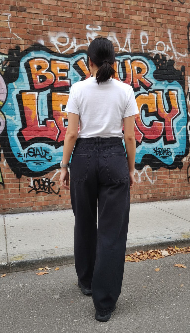 Women's Skater Jeans in Black with Ruffles
