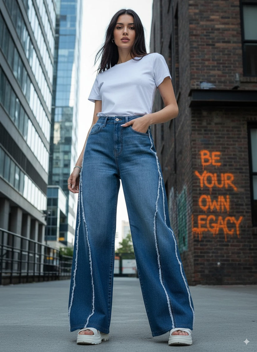 Women's Skater Jeans in Blue with Ruffles