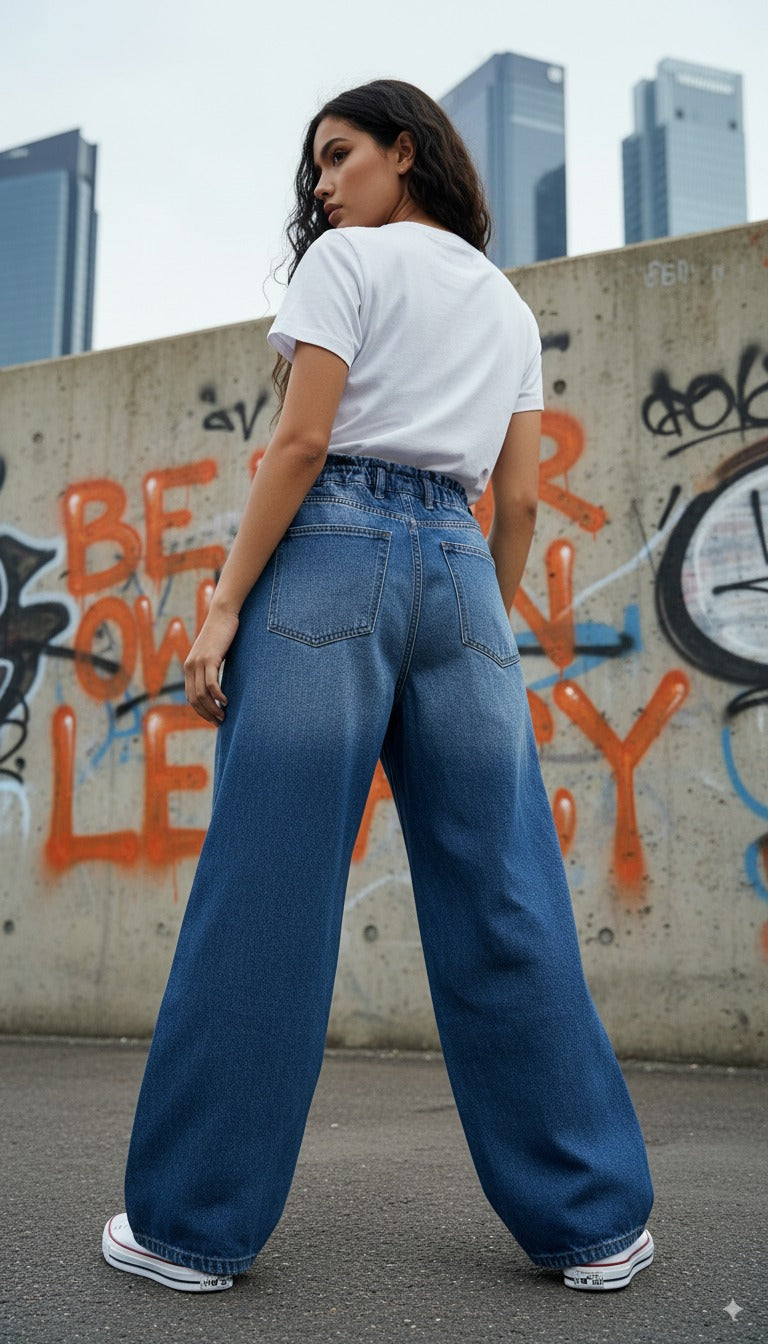Women's Skater Jeans in Blue with Ruffles