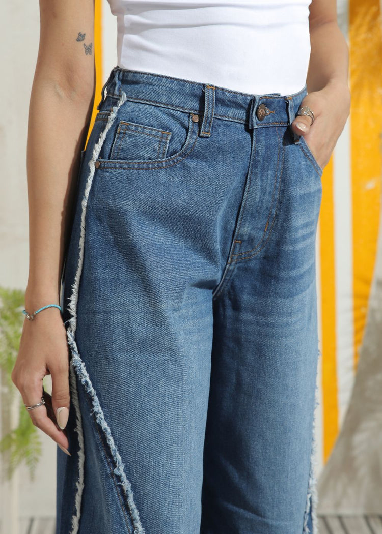 Women's Skater Jeans in Blue with Ruffles