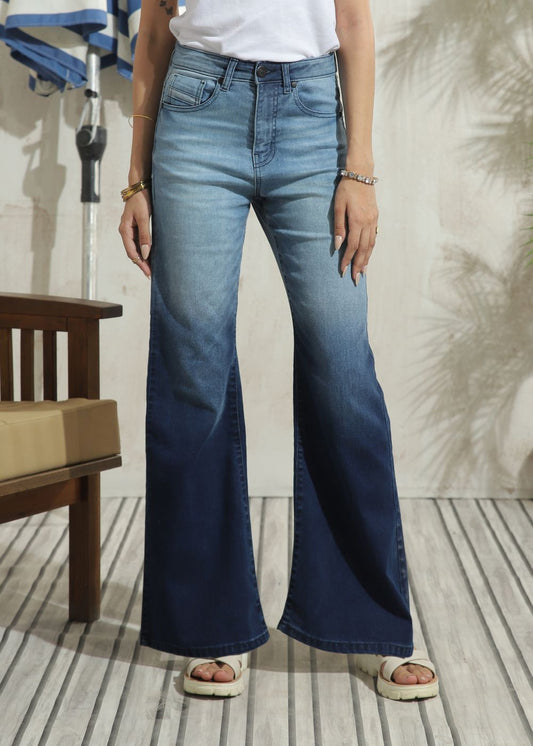 Women's Flare Jeans in Ombre Blue with a shaded effect