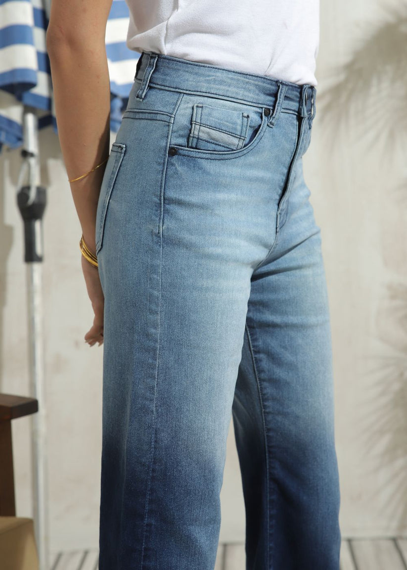 Women's Flare Jeans in Ombre Blue with a shaded effect