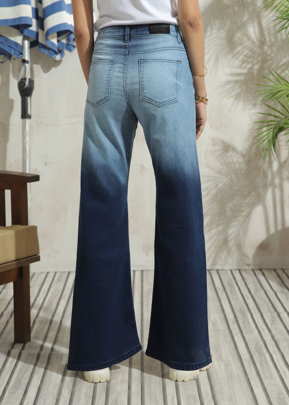 Women's Flare Jeans in Ombre Blue with a shaded effect