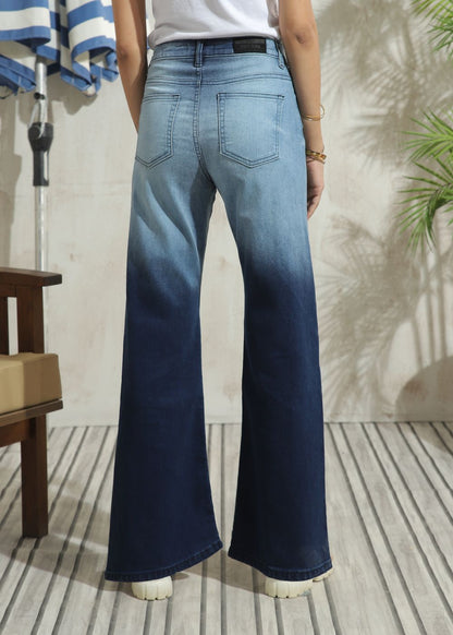 Women's Flare Jeans in Ombre Blue with a shaded effect