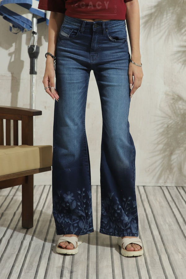 Graphic Dark Blue Flare Jeans