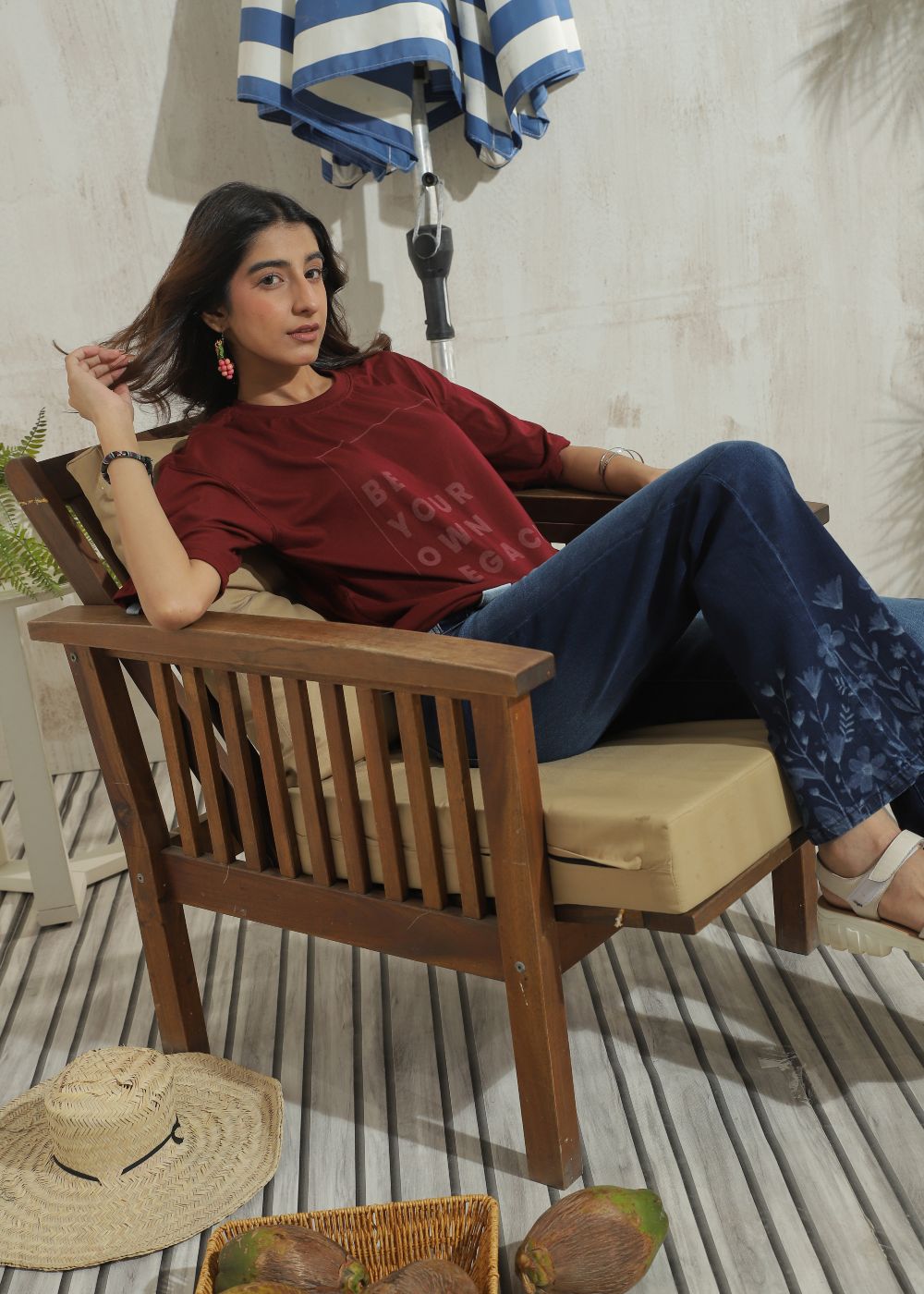 Women's Graphic Flare Jeans in Dark Blue with Laser Printed Designs