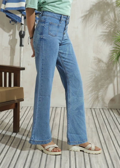 Women's Graphic Light Bromo Flare Jeans with laser-printed designs