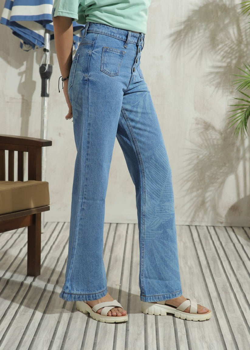 Women's Graphic Light Bromo Flare Jeans with laser-printed designs