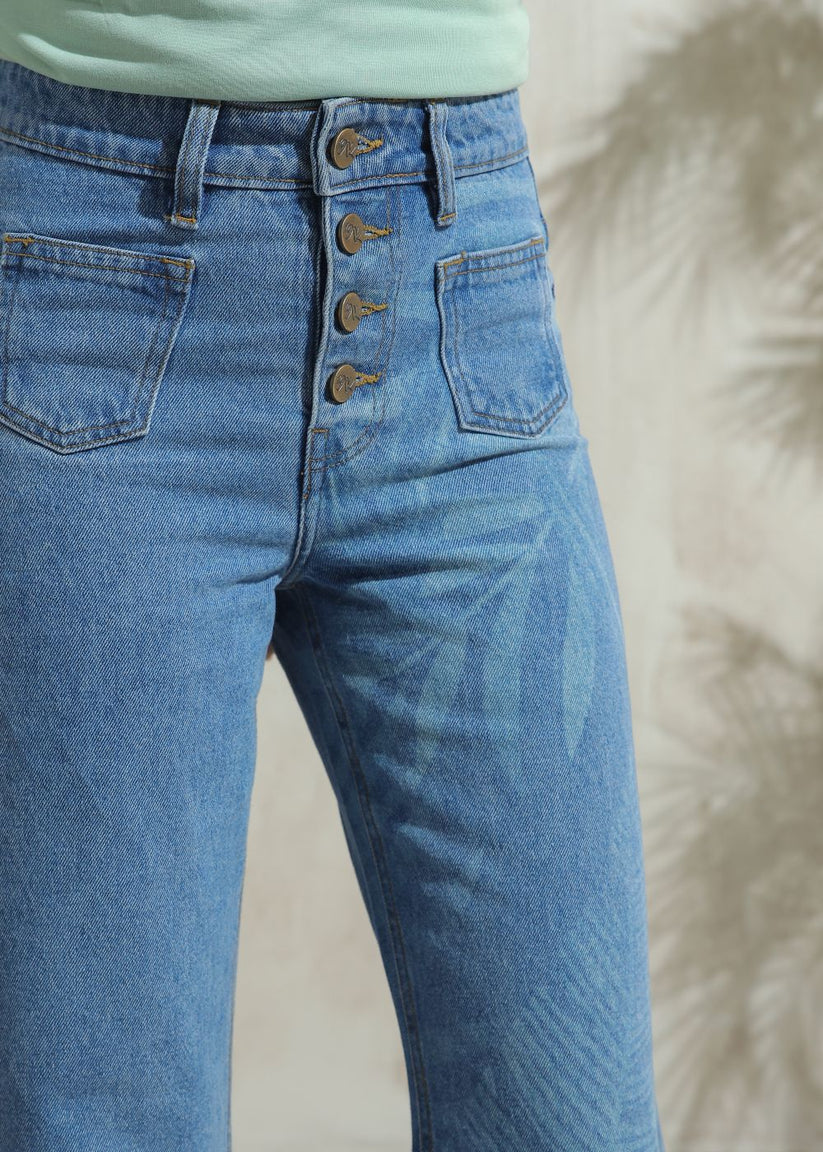 Women's Graphic Light Bromo Flare Jeans with laser-printed designs