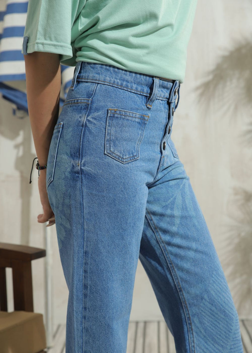 Women's Graphic Light Bromo Flare Jeans with laser-printed designs