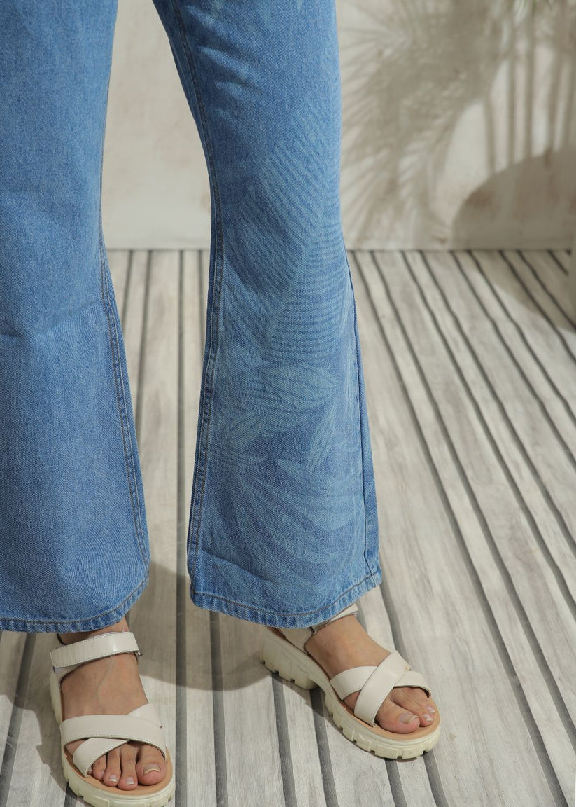 Women's Graphic Light Bromo Flare Jeans with laser-printed designs