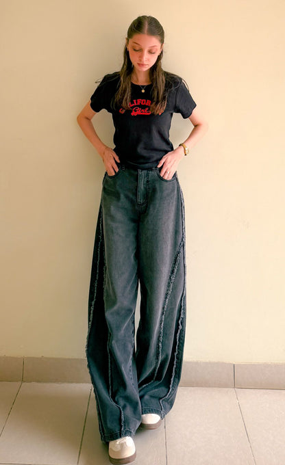 Women's Skater Jeans in Grey with Ruffles