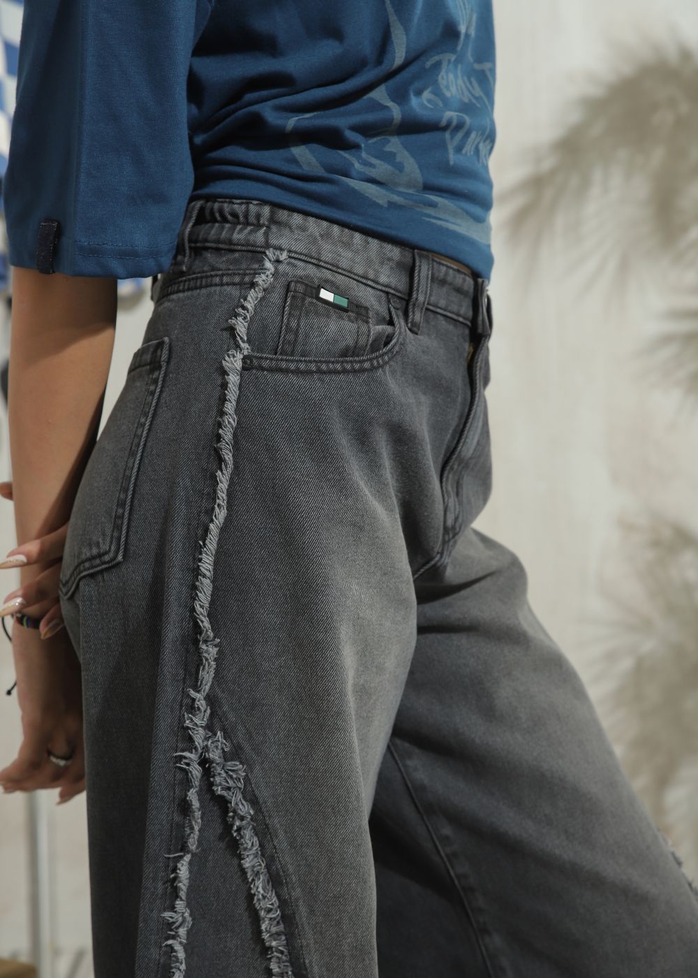 Women's Skater Jeans in Grey with Ruffles