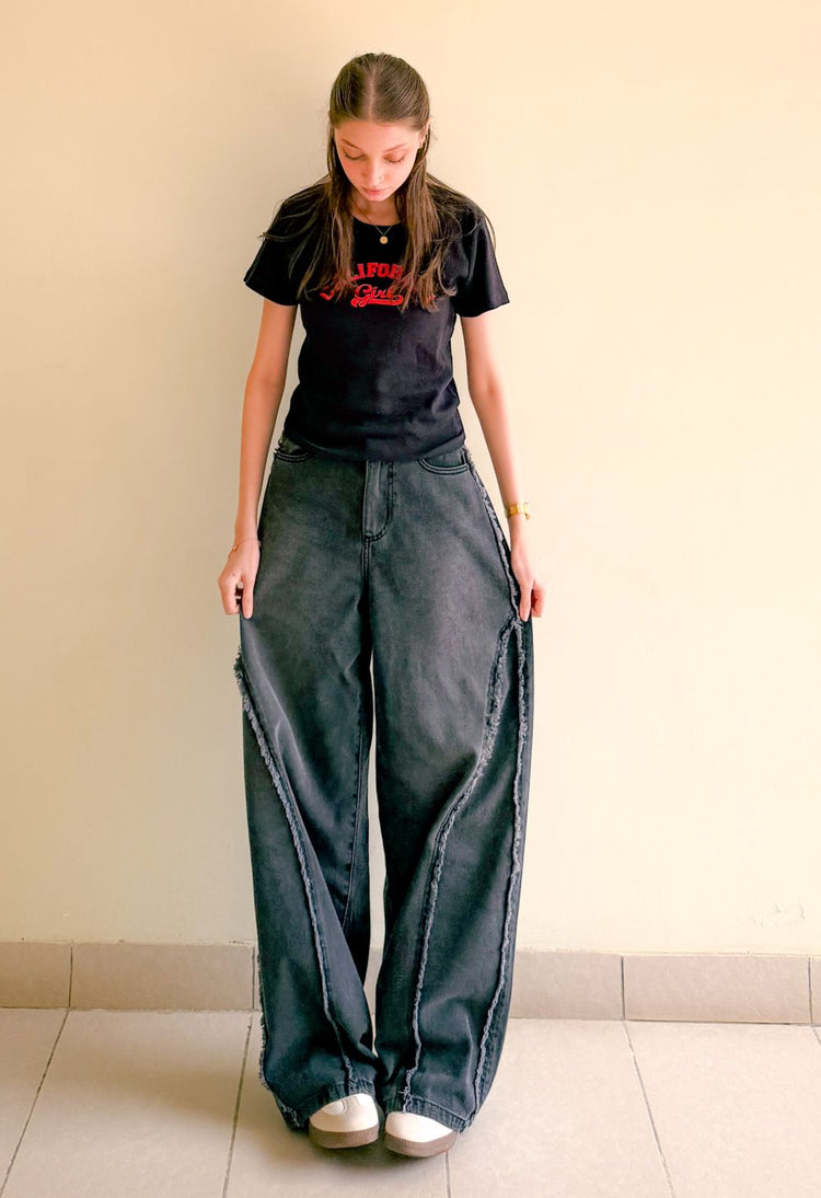 Women's Skater Jeans in Grey with Ruffles