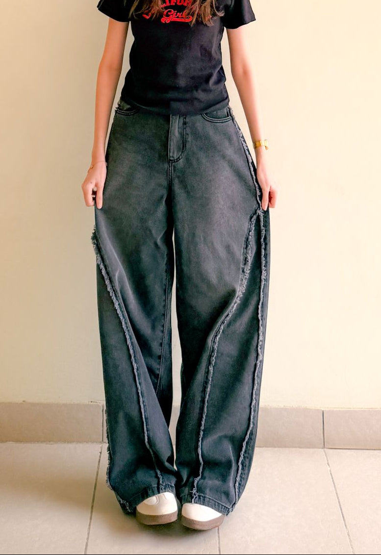 Women's Skater Jeans in Grey with Ruffles