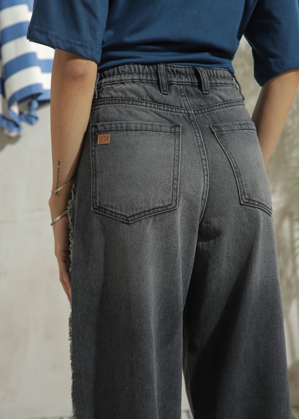 Women's Skater Jeans in Grey with Ruffles