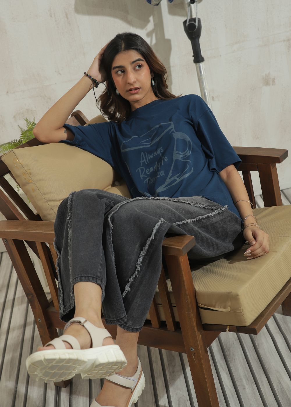 Women's Skater Jeans in Grey with Ruffles