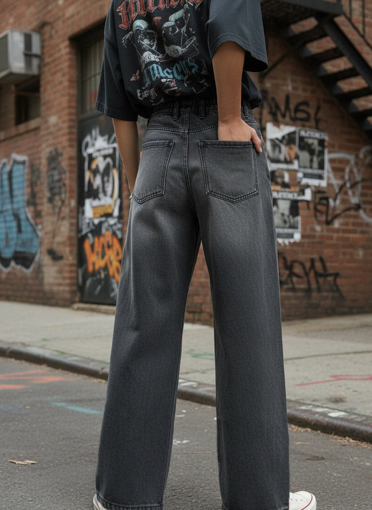 Women's Skater Jeans in Grey with Ruffles