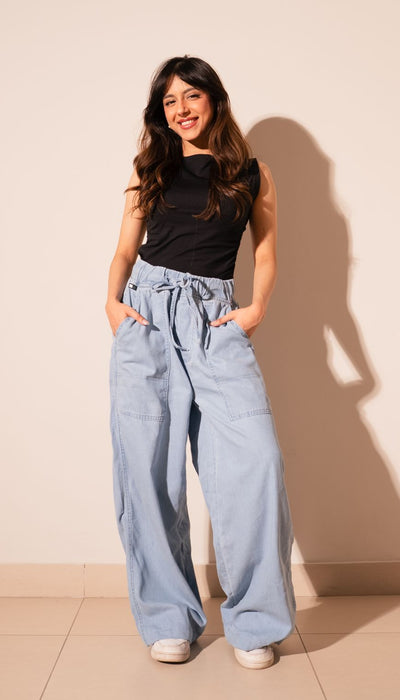 Women's Urban Relaxed Fit Jeans in Ice Blue with Drawstrings