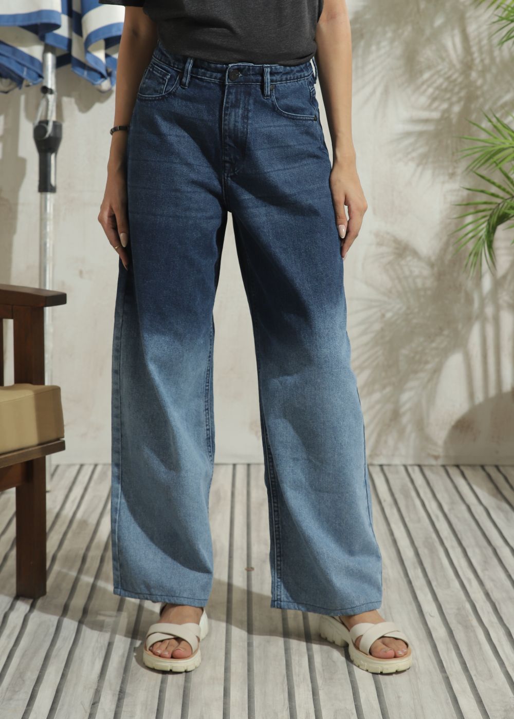 Women's Skater Jeans in Ombre Blue with a gradient effect