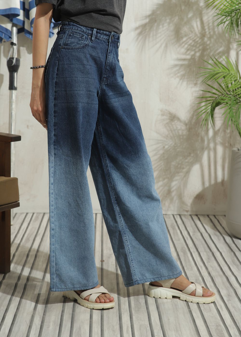 Women's Skater Jeans in Ombre Blue with a gradient effect