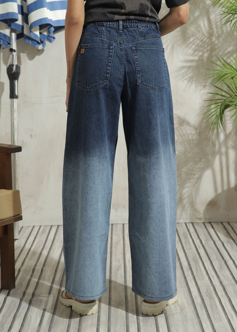 Women's Skater Jeans in Ombre Blue with a gradient effect