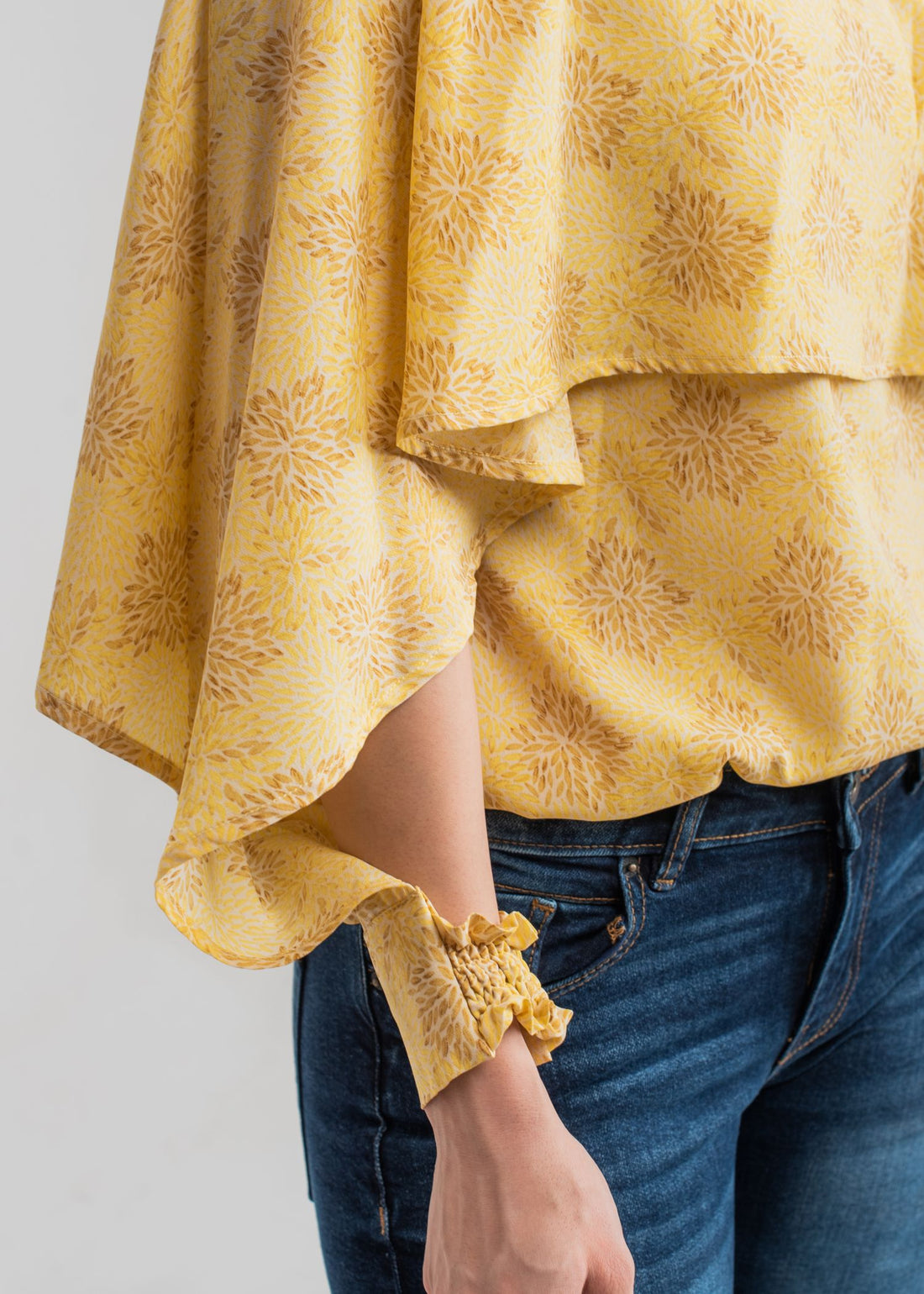 Women's Printed Wing Top in Yellow with a Floral Pattern