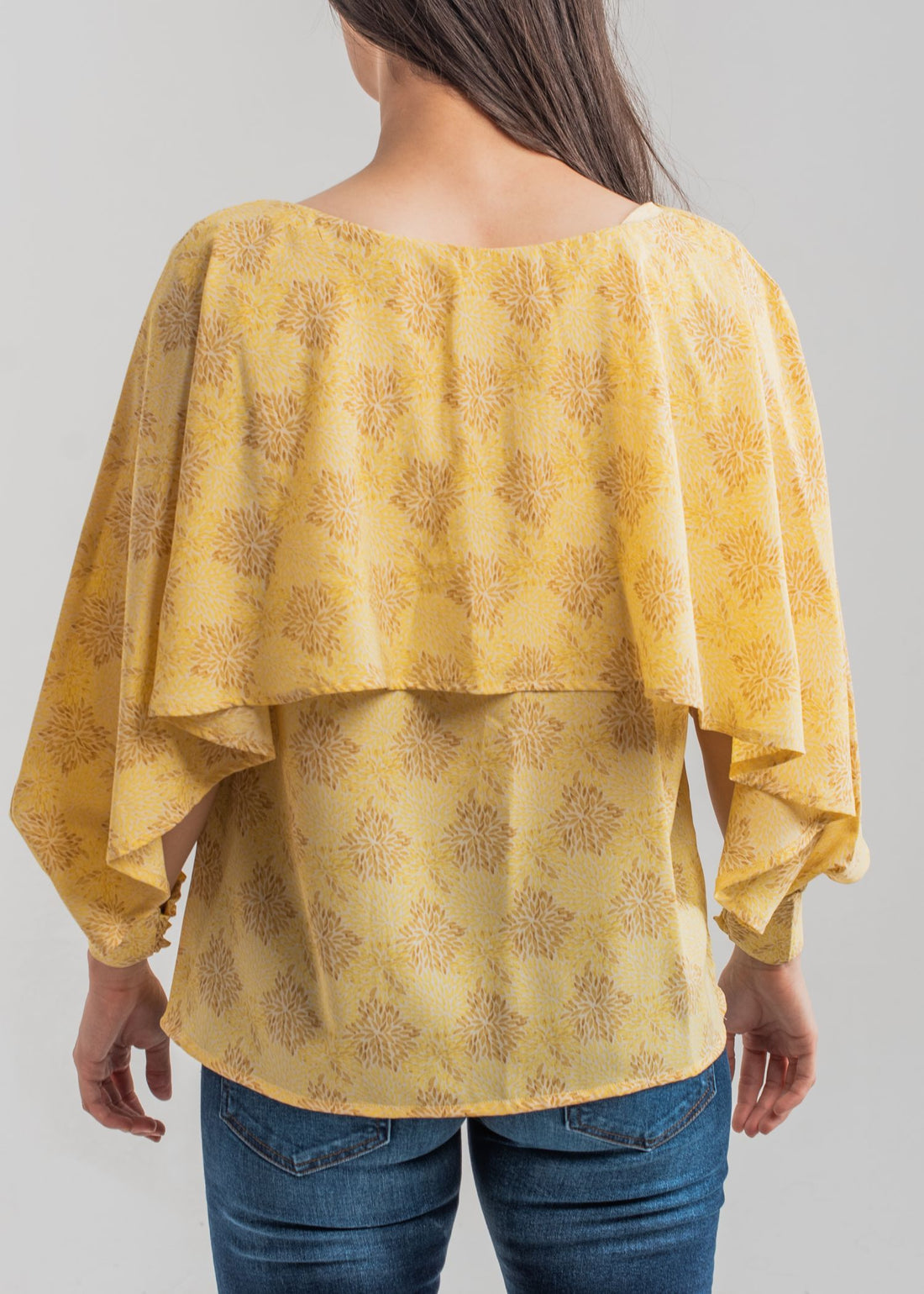 Women's Printed Wing Top in Yellow with a Floral Pattern