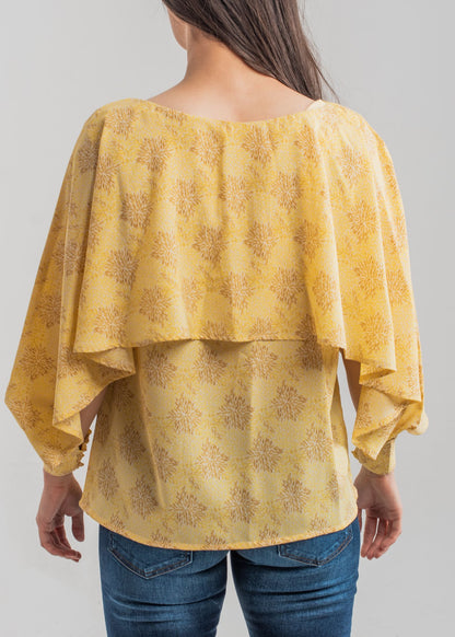 Women's Printed Wing Top in Yellow with a Floral Pattern