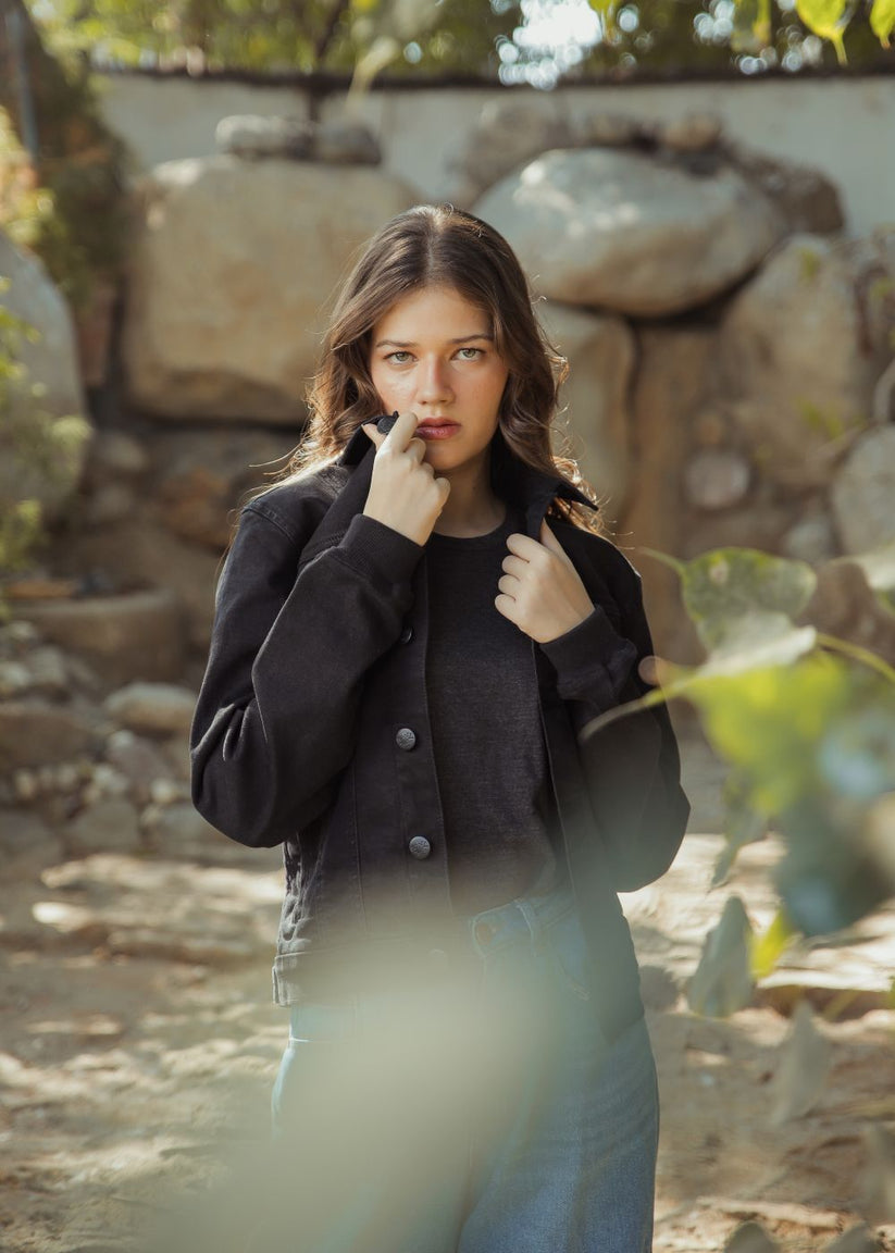 Black Button Down Jacket for Women