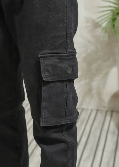 Black Cargo Denim Joggers 