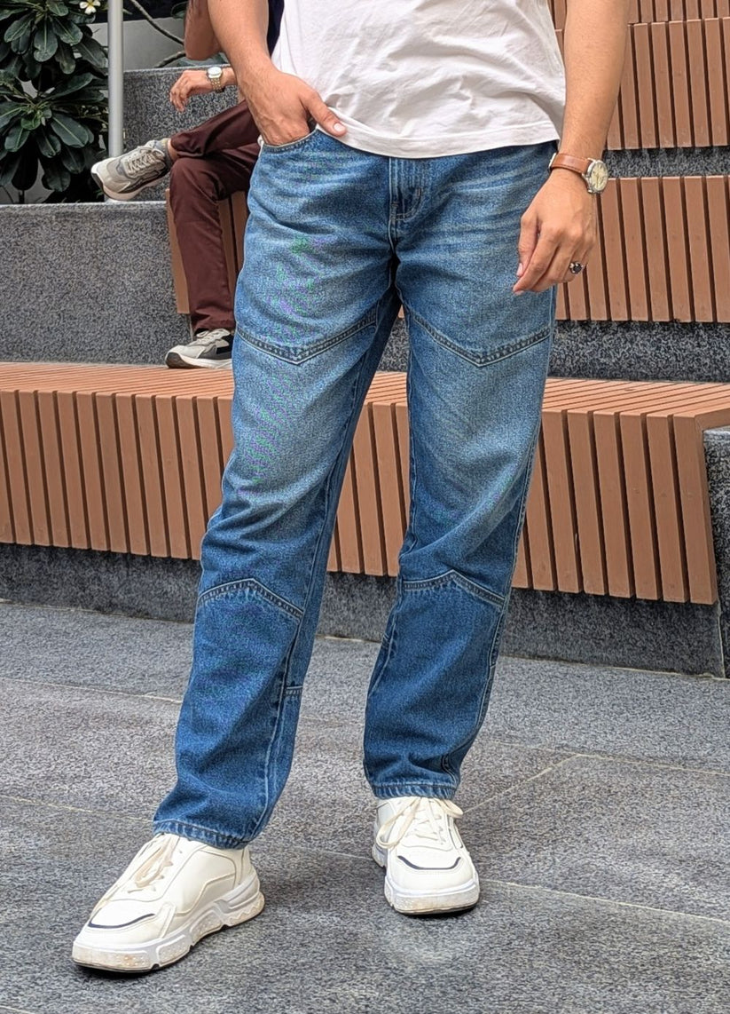 Blue denim loose fit jeans men classic wash straight relaxed everyday casual wear