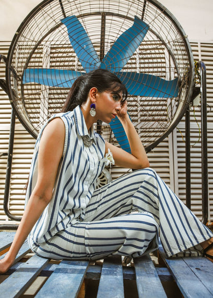 Blue Striped Co-ord Set with Strings