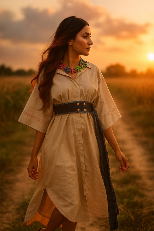 Caramel long tunic with Crimson Anchor 