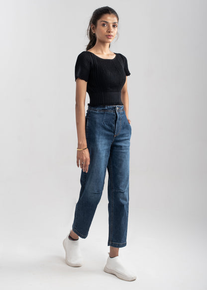 Dark Blue Pleat Jeans 