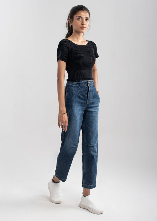 Dark Blue Pleat Jeans 