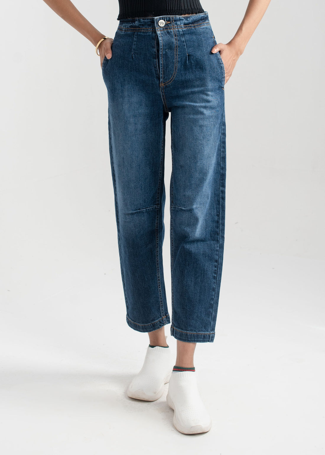 Dark Blue Pleat Jeans 