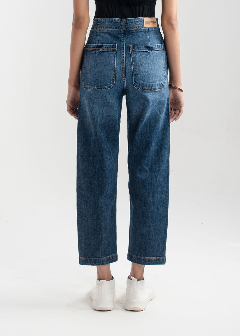 Dark Blue Pleat Jeans 