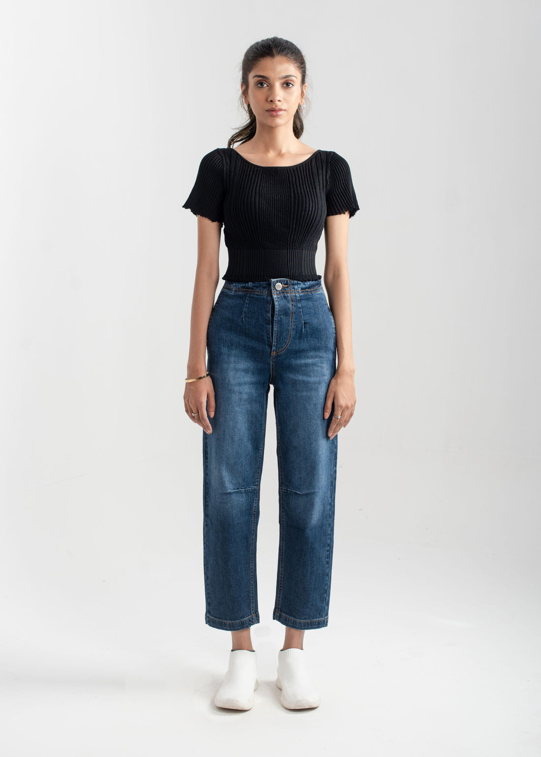 Dark Blue Pleat Jeans 