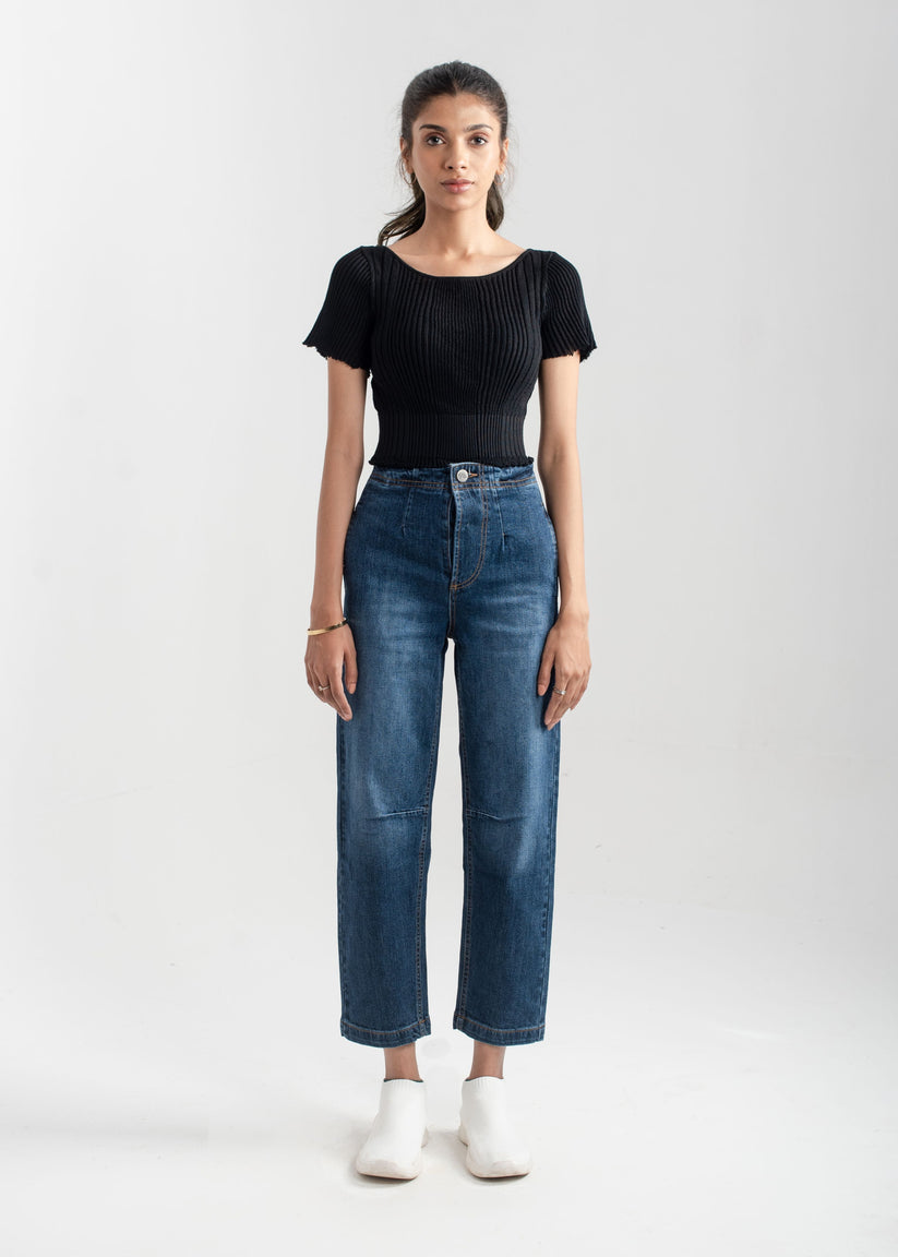 Dark Blue Pleat Jeans 